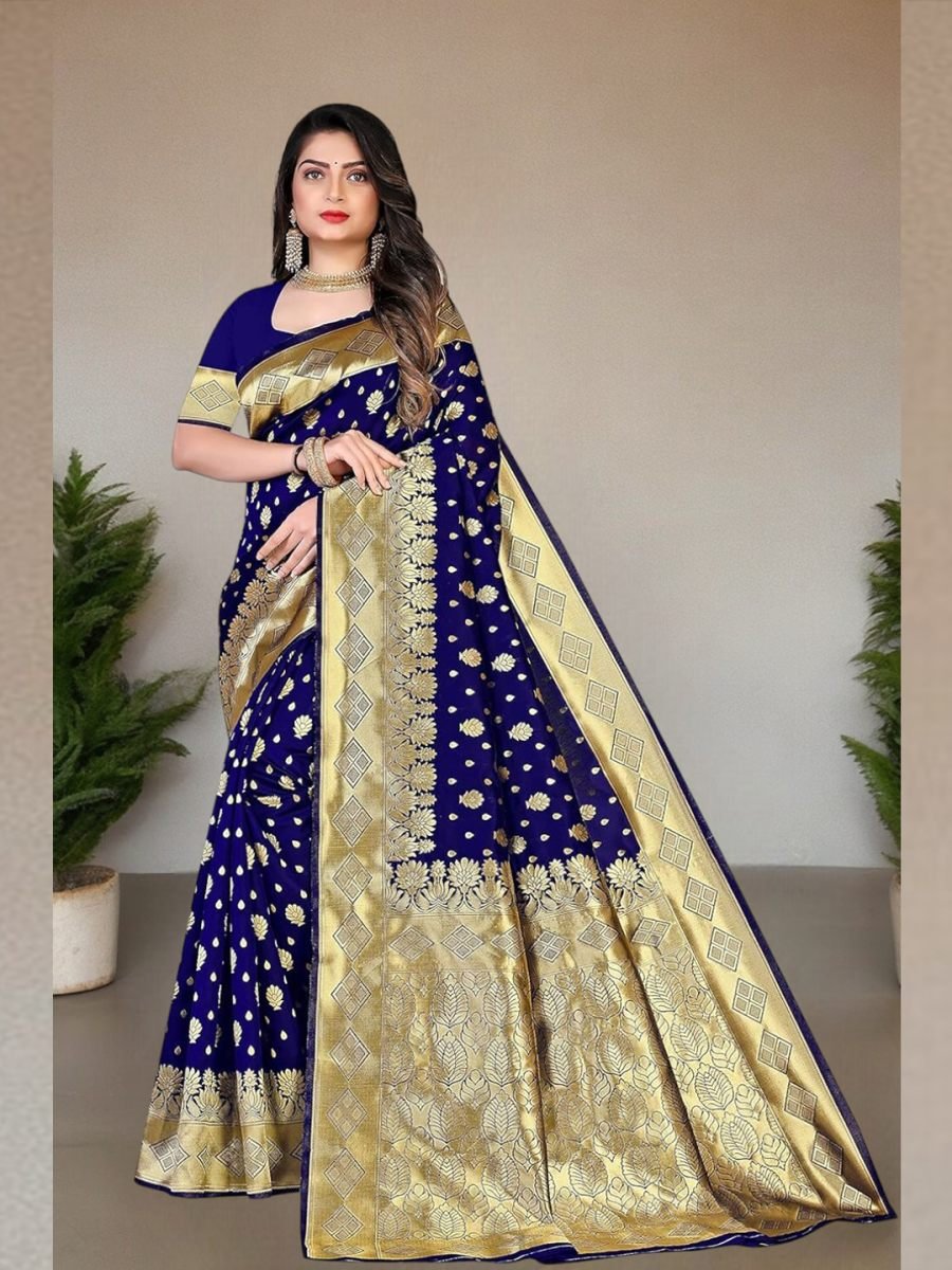 Buy Banarasi Pure Silk Gold Zari Wedding Wear Navy Blue Saree at Rs. 29.95 online from Pionex Fab Banarasi Sarees KHANAK NBLUE