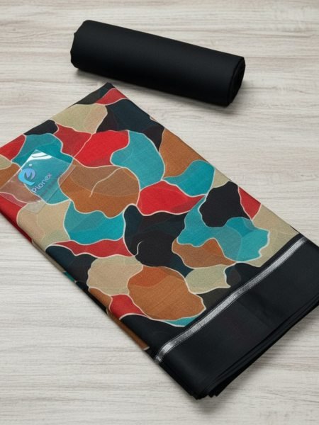 Abstract Multi Color Chiffon Saree with Solid Border Saree