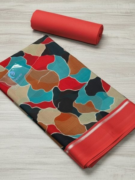 Abstract Multi Color Chiffon Saree with Solid Border Saree