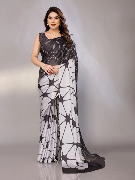 Abstract Print Crepe Silk Saree for Party Wear Digital Print Sarees