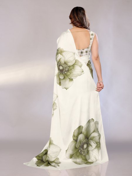 Abstract Print Crepe Silk Saree for Party Wear Digital Print Sarees