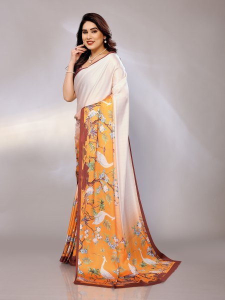 Abstract Print Crepe Silk Saree for Party Wear Digital Print Sarees