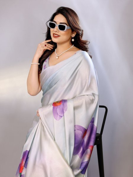 Abstract Print Crepe Silk Saree for Party Wear Digital Print Sarees