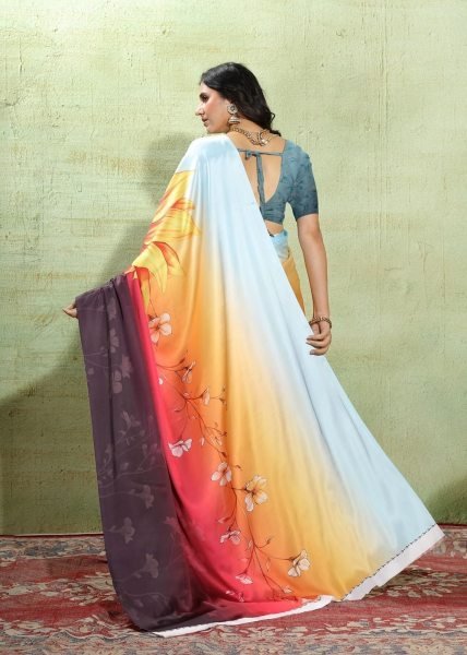 Abstract Print Crepe Silk Saree for Party Wear Digital Print Sarees