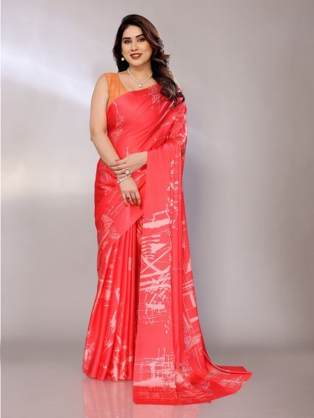 Abstract Print Crepe Silk Saree for Party Wear Digital Print Sarees