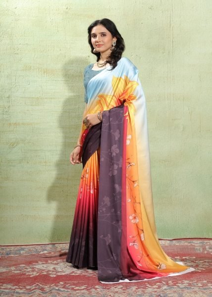 Abstract Print Crepe Silk Saree for Party Wear Digital Print Sarees
