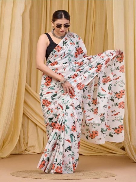 Abstract Print Mulmul Cotton Party Wear Saree