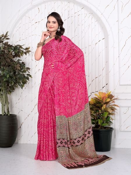 Abstract Printed Pure Crepe Silk Saree Printed Sarees