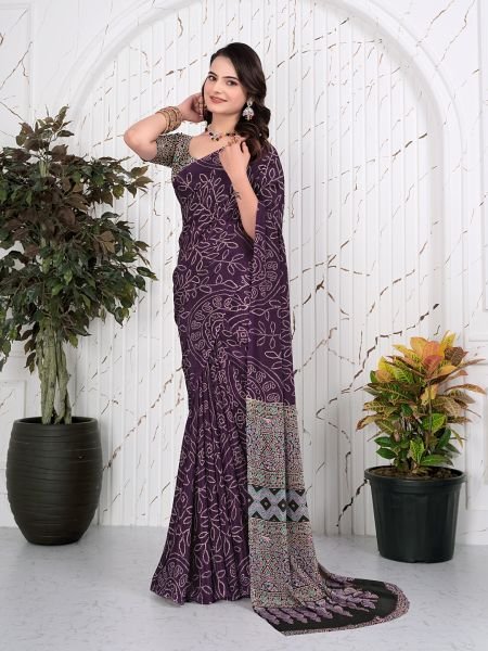 Abstract Printed Pure Crepe Silk Saree Printed Sarees