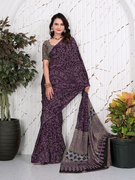 Abstract Printed Pure Crepe Silk Saree Printed Sarees