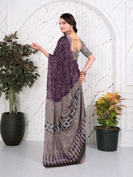 Abstract Printed Pure Crepe Silk Saree Printed Sarees