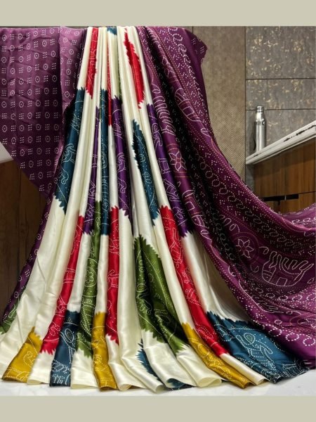 Ajrakh Printed Satin Silk Saree with Blouse Piece Printed Sarees