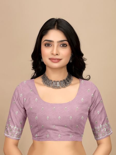 Baby Pink Embroidered sequins Organza Fabric with Scalloped Lace Border Designer Sarees