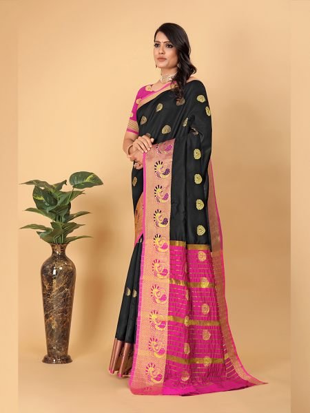 Banarasi Cotton Silk Woven Black Saree Banarasi Sarees