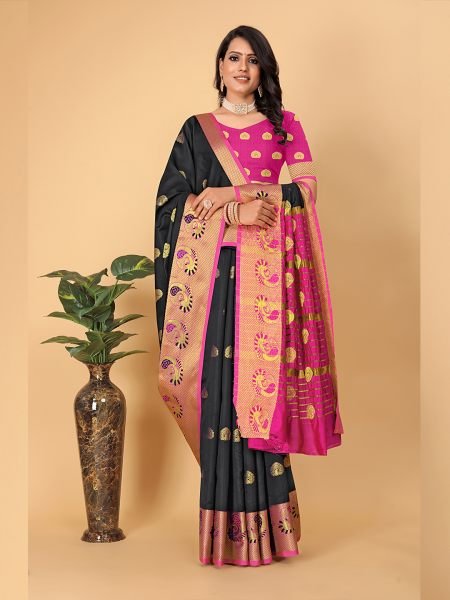 Banarasi Cotton Silk Woven Black Saree Banarasi Sarees