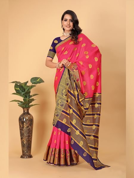 Banarasi Cotton Silk Woven Gajari Saree Banarasi Sarees