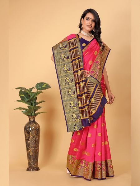 Banarasi Cotton Silk Woven Gajari Saree Banarasi Sarees