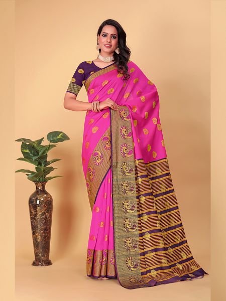 Banarasi Cotton Silk Woven Rani Saree Sale