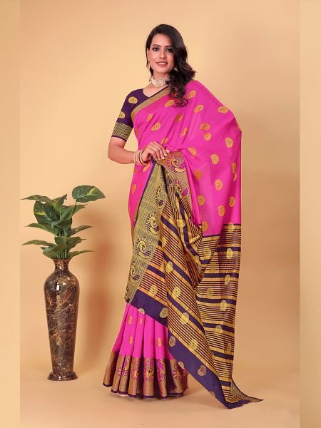 Banarasi Cotton Silk Woven Rani Saree Banarasi Sarees