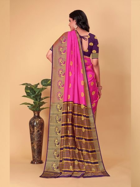 Banarasi Cotton Silk Woven Rani Saree Banarasi Sarees
