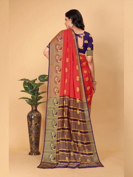 Banarasi Cotton Silk Woven Red Saree Banarasi Sarees