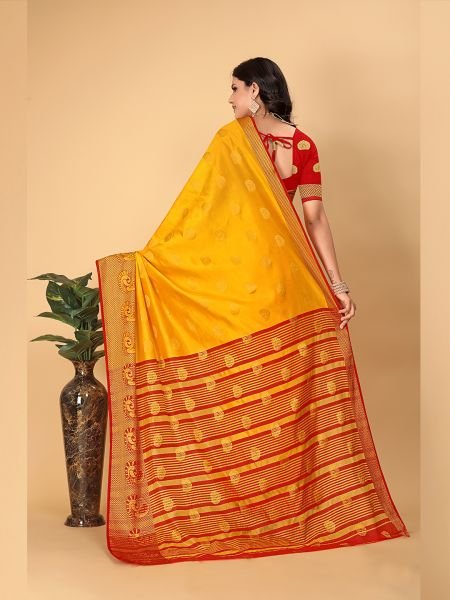 Banarasi Cotton Silk Woven Yellow Saree Banarasi Sarees