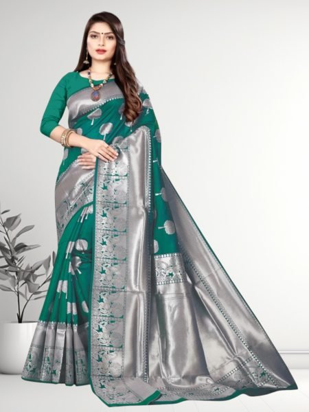 Banarasi Jacquard Copper Zari Rama Traditional Saree Sale