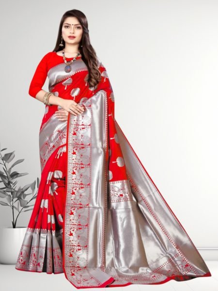 Banarasi Jacquard Copper Zari Red Traditional Saree Sale