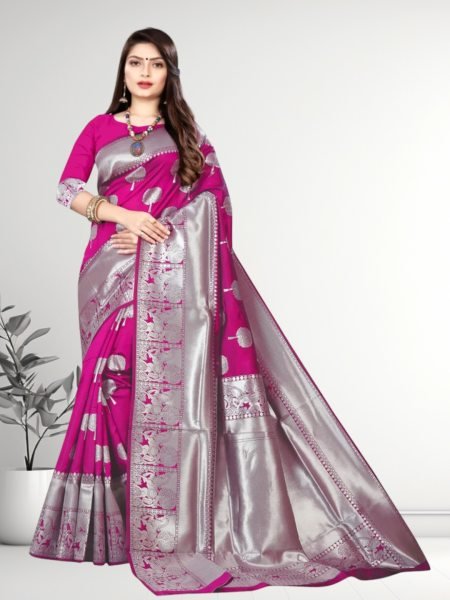 Banarasi Jacquard Copper Zari Pink Traditional Saree Sale