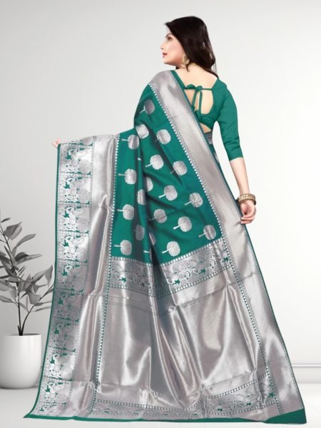 Banarasi Jacquard Copper Zari Rama Traditional Saree Banarasi Sarees