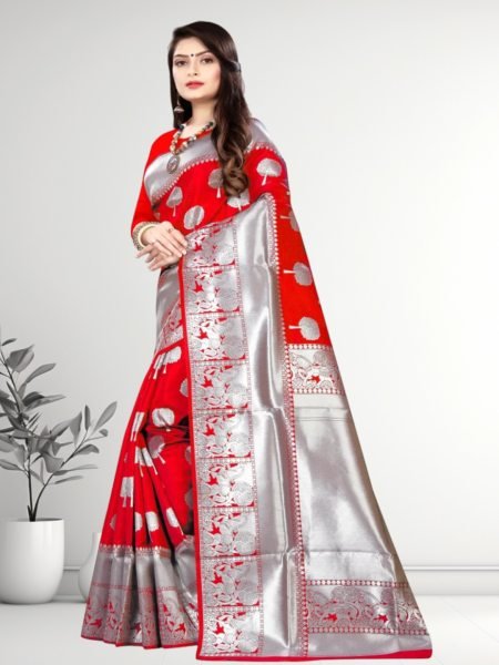 Banarasi Jacquard Copper Zari Red Traditional Saree Banarasi Sarees