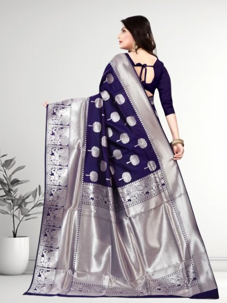 Banarasi Jacquard Copper Zari Blue Traditional Saree Banarasi Sarees