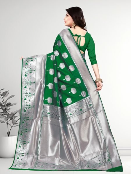 Banarasi Jacquard Copper Zari Green Traditional Saree Banarasi Sarees