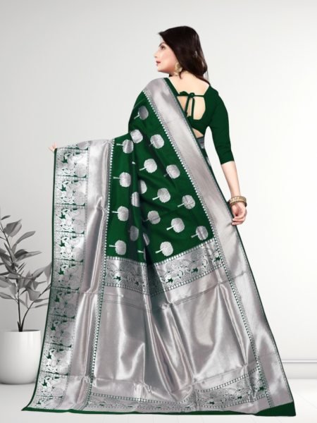 Banarasi Jacquard Copper Zari Green Traditional Saree Banarasi Sarees