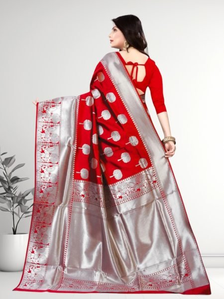 Banarasi Jacquard Copper Zari Red Traditional Saree Banarasi Sarees