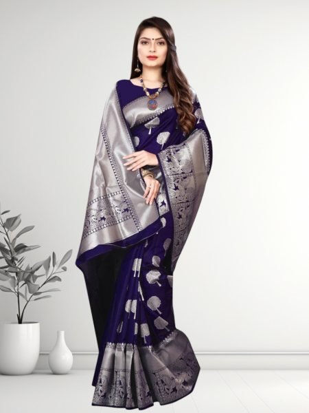 Banarasi Jacquard Copper Zari Blue Traditional Saree Banarasi Sarees