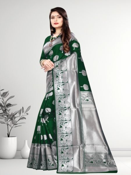 Banarasi Jacquard Copper Zari Green Traditional Saree Banarasi Sarees