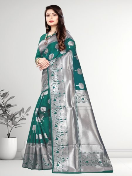 Banarasi Jacquard Copper Zari Rama Traditional Saree Banarasi Sarees