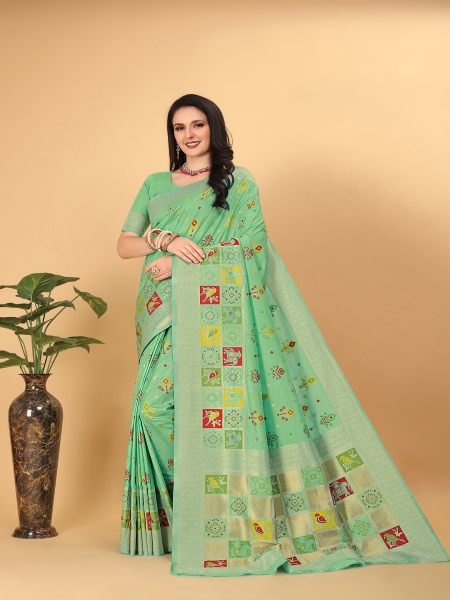  Banarasi Paithani Patola Print Pista Saree Sale