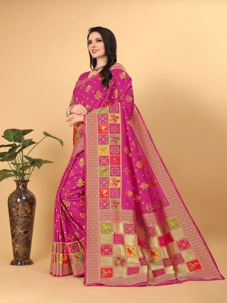  Banarasi Paithani Patola Print Rani Saree Banarasi Sarees