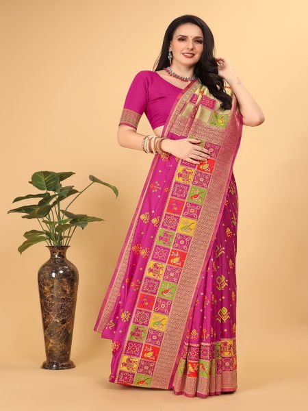  Banarasi Paithani Patola Print Rani Saree Banarasi Sarees