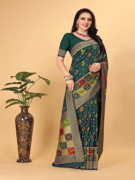  Banarasi Paithani Patola Print Green Saree Banarasi Sarees