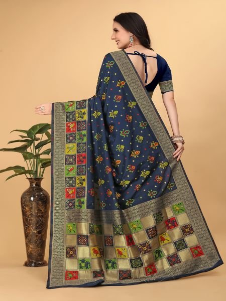  Banarasi Paithani Patola Print Navy Blue Saree Banarasi Sarees