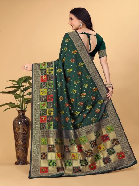  Banarasi Paithani Patola Print Green Saree Banarasi Sarees