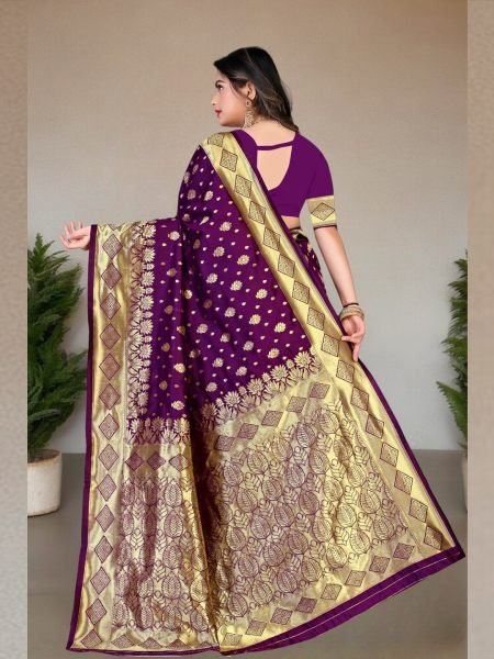 Banarasi Pure Silk Gold Zari Wedding Wear Wine Saree Banarasi Sarees