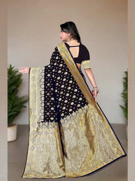 Banarasi Pure Silk Gold Zari Wedding Wear Black Saree Banarasi Sarees