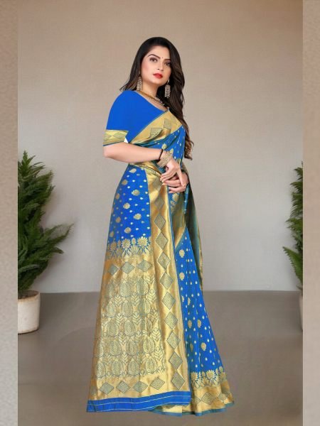 Banarasi Pure Silk Gold Zari Wedding Wear Blue Saree Banarasi Sarees