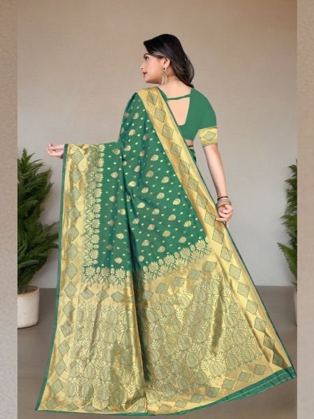 Banarasi Pure Silk Gold Zari Wedding Wear Green Saree Banarasi Sarees