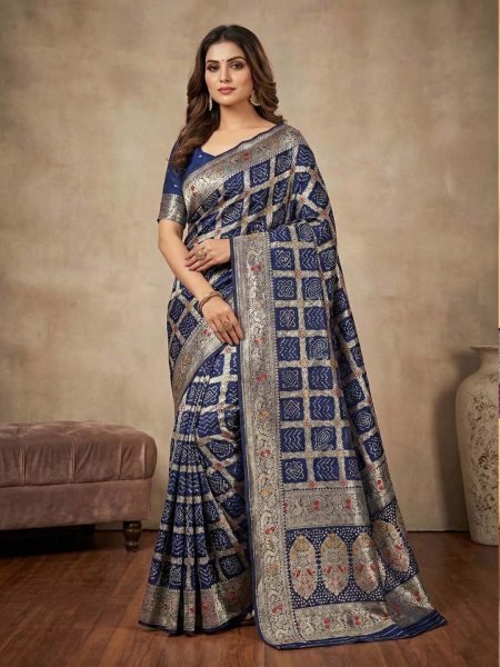 Banarasi Silk Saree with Geometric Woven Design   Rich Zari Border