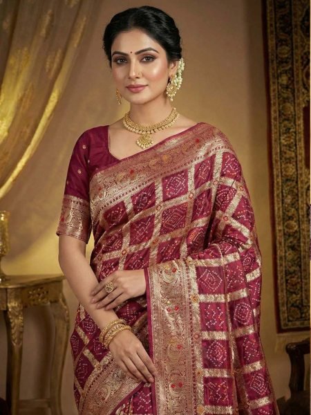 Banarasi Silk Saree with Geometric Woven Design   Rich Zari Border